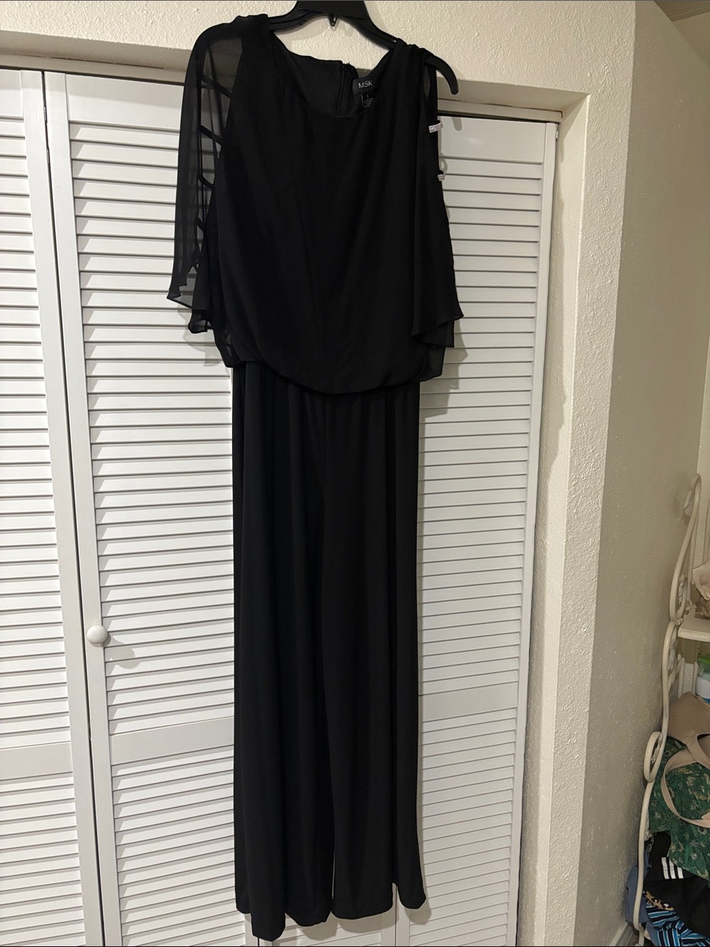 MSK Black Maxi Evening Dress with Sheer Capelet